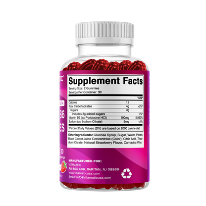 Vitamin B6 100mg - Strawberry Flavor - 60 Gummies