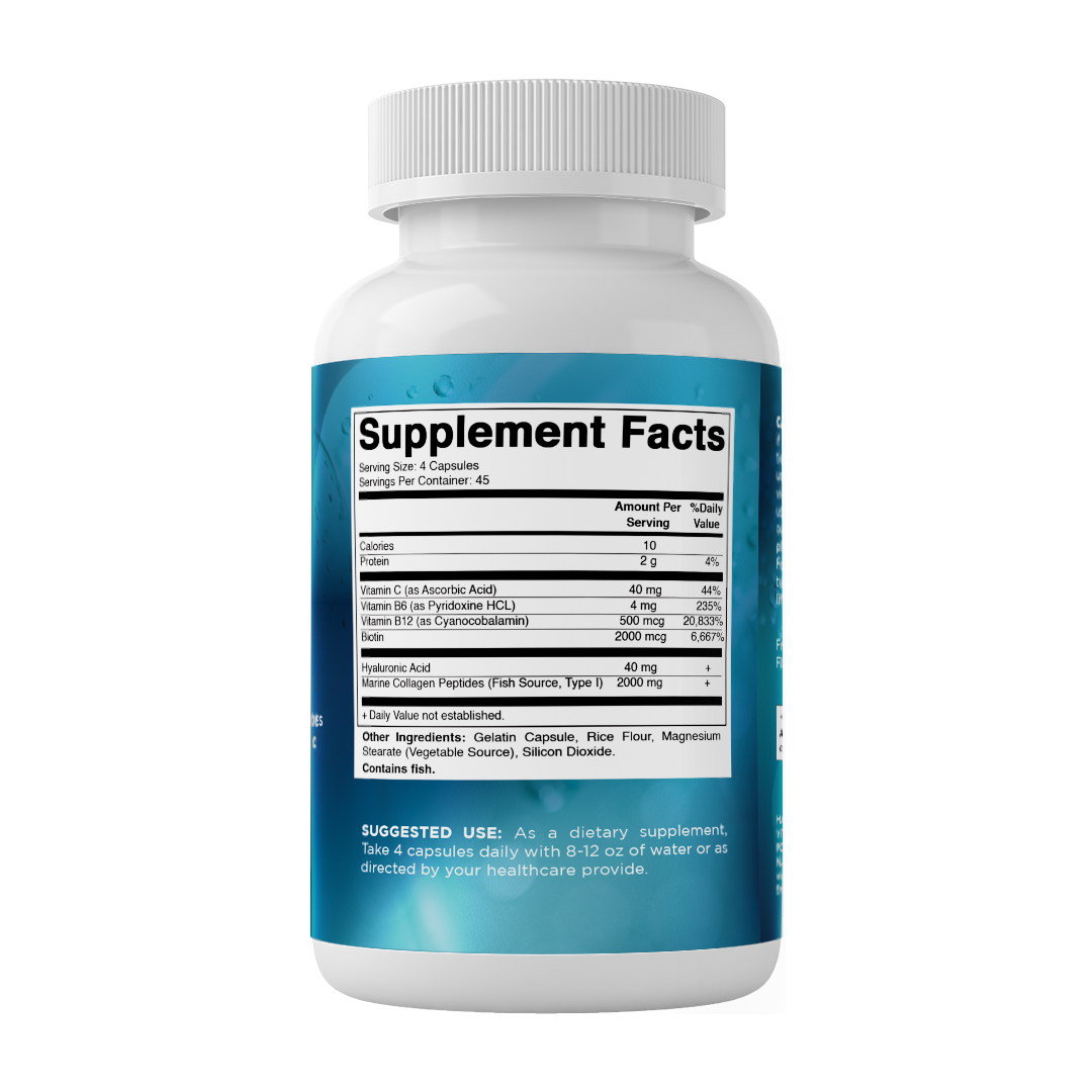 Marine Collagen Complex Type I – 2000 mg per Serving with Hyaluronic Acid, Vitamin C, Biotin, B6 & B12 – 180 Capsules