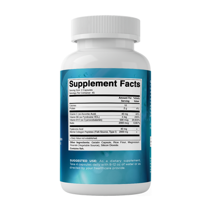 Marine Collagen Complex Type I – 2000 mg per Serving with Hyaluronic Acid, Vitamin C, Biotin, B6 & B12 – 180 Capsules