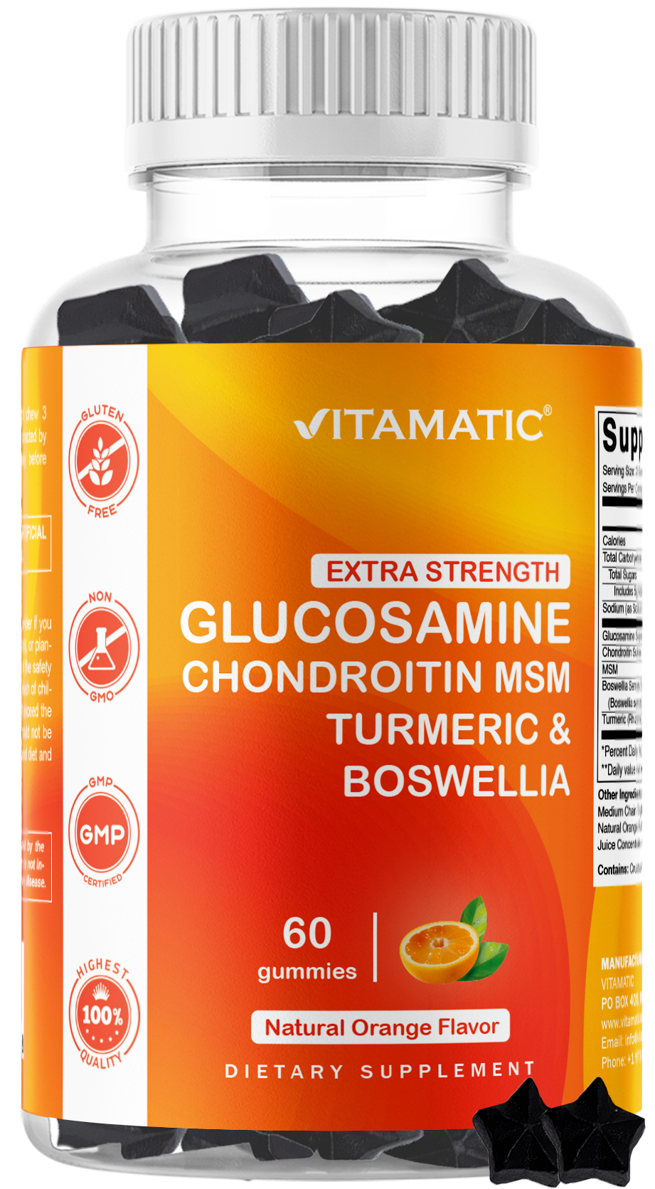 Vitamatic Glucosamine Chondroitin MSM + Turmeric, 60 Gummies