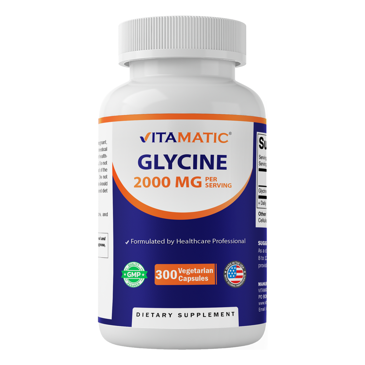 Glycine 2000mg Per Serving, 300 Veg Capsules