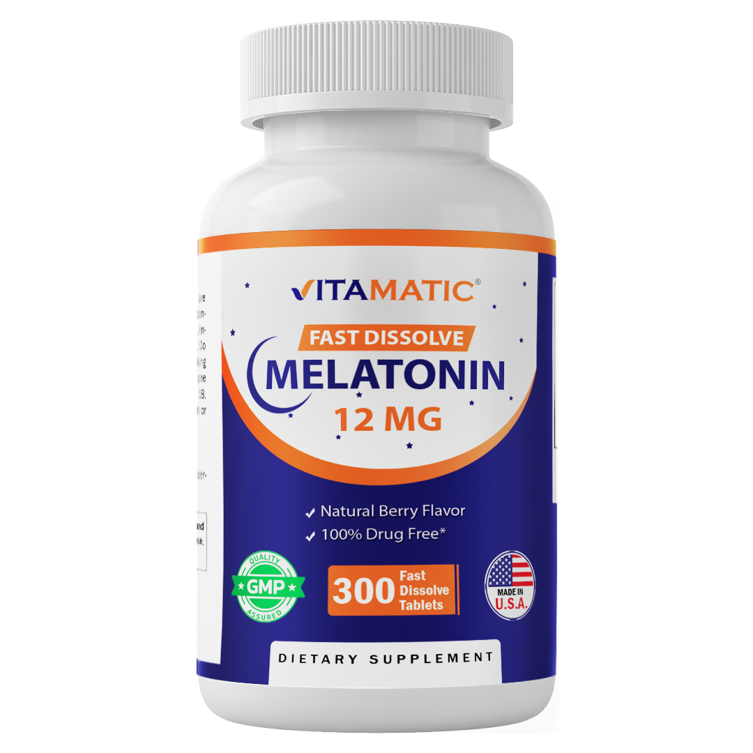 Vitamatic Melatonin 12 mg – Natural Berry Flavor – 300 Fast Dissolve Tablets