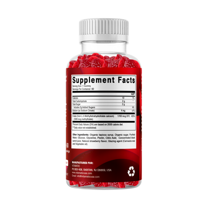 Methylfolate Gummies 1000 mcg – Active 5-MTHF Form – Natural Strawberry Flavor – 60 Gummies