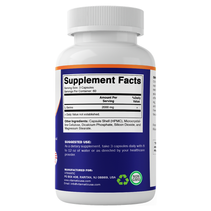 L-Serine 2000 mg per Serving, 180 Vegetarian Capsules - Made in USA