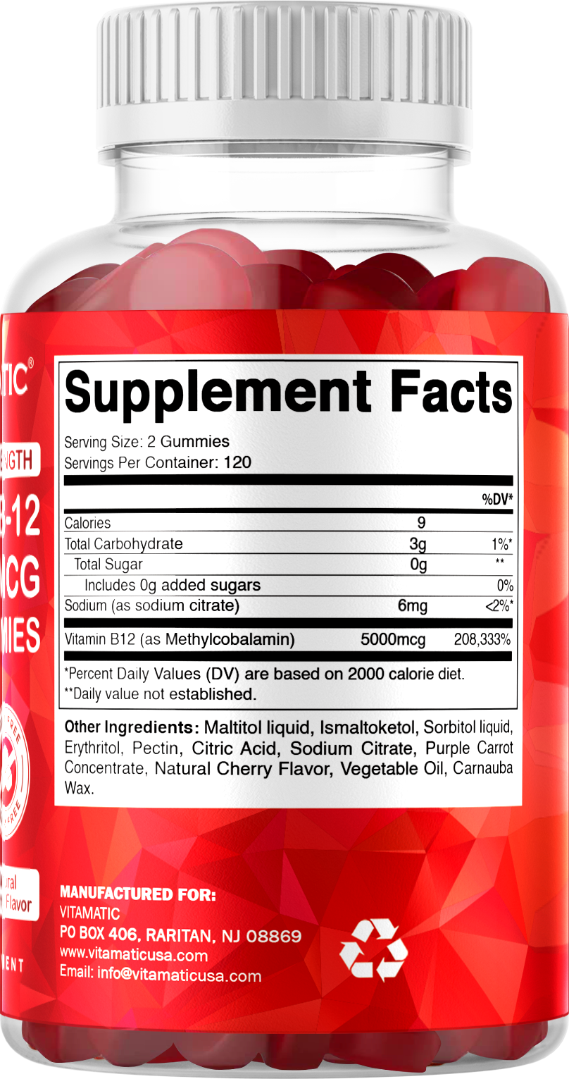 Extra Strength Vitamin B12 5000 mcg (Methyl B12) Gummies - 240 Count