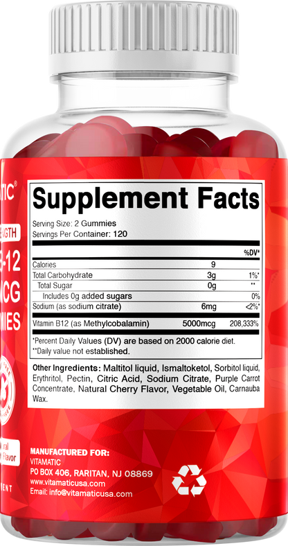 Extra Strength Vitamin B12 5000 mcg (Methyl B12) Gummies - 240 Count