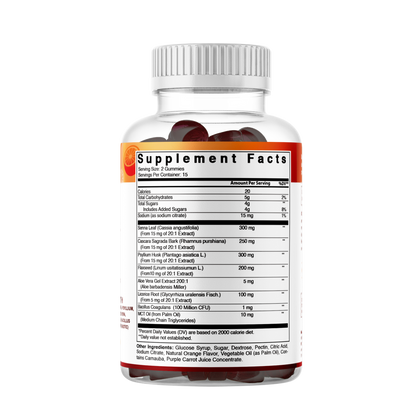 15 Day Cleanse Gummies, Senna, Cascara, Psyllium, Flaxseed, Aloe Vera, Licorice, MCT, Probiotic - 30 Gummies