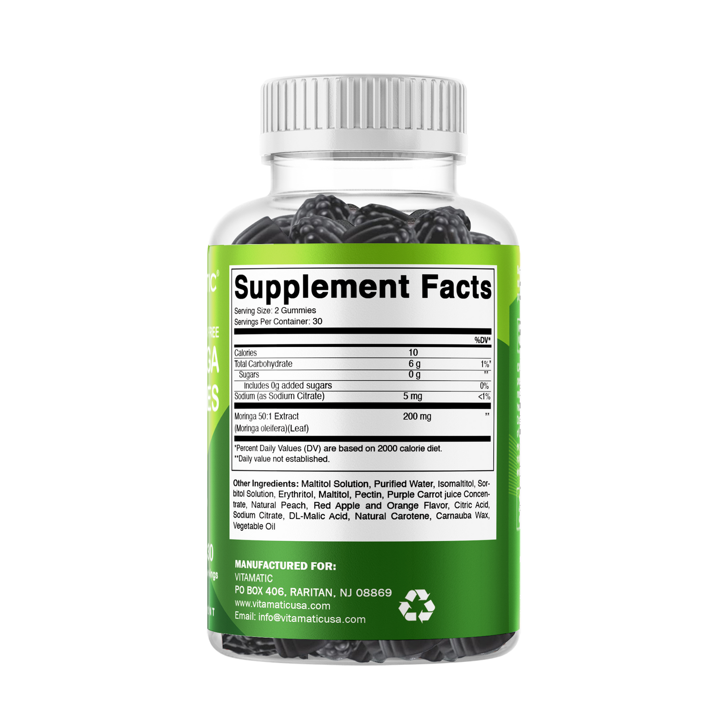Vitamatic Sugar-Free Moringa Gummies - 10000 mg per Serving - 60 Pectin-Based Gummies - Essential Minerals Supplement - Clean Fitness - Multicolor Flavors - Non-GMO & Gluten-Free - Natural & Vegan
