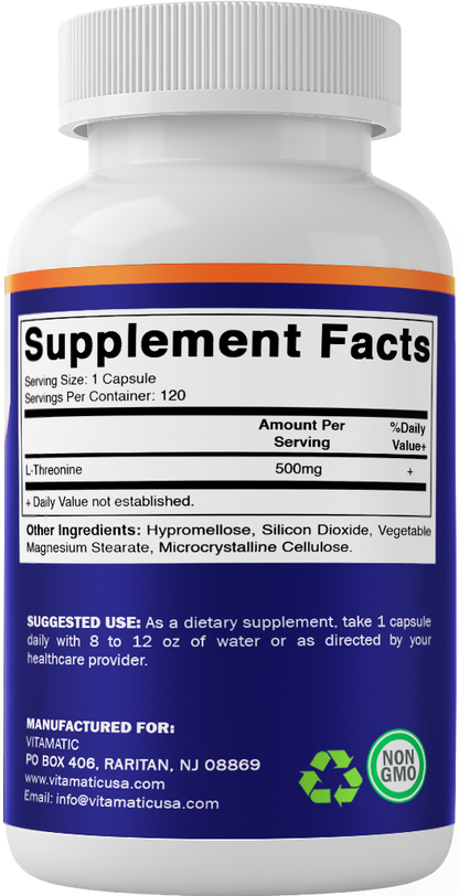 L-Threonine 500 mg - 120 Vegetable Capsules