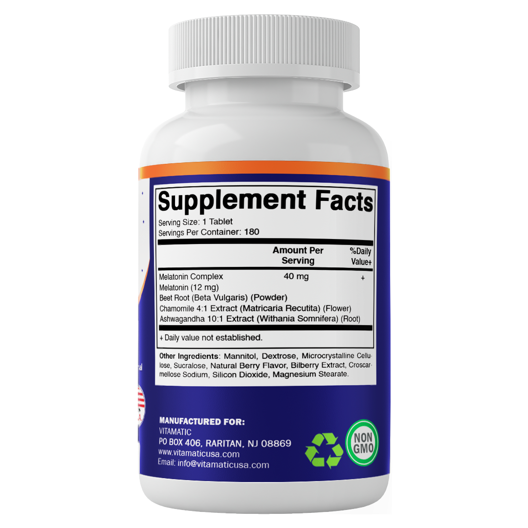 Vitamatic Fast Dissolve Melatonin Complex 40 mg – Natural Berry Flavor – 180 Tablets