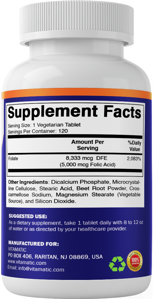 Folic Acid 5mg Supplement, 120 Tablets