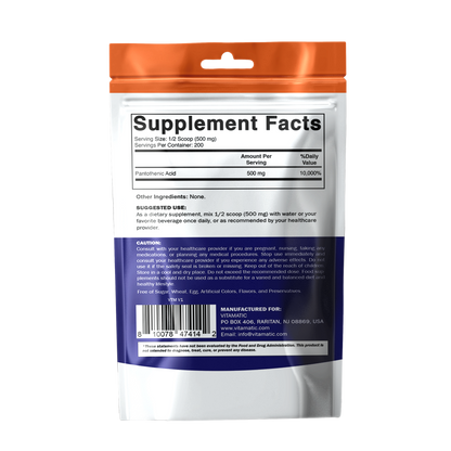Pantothenic Acid Powder 500mg Per Serving, 100g Pouch