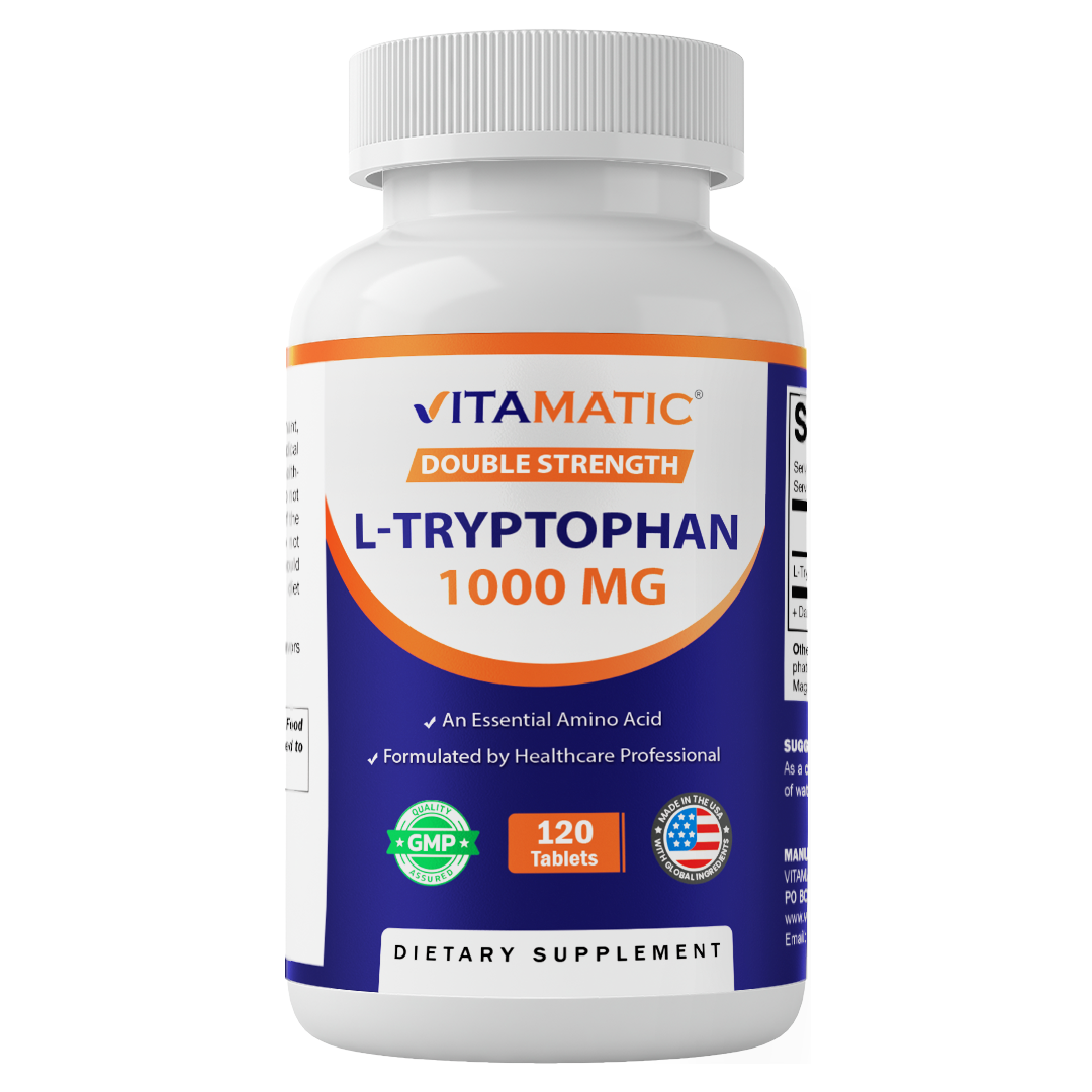 L-Tryptophan 1000mg Supplement, 120 Tablets