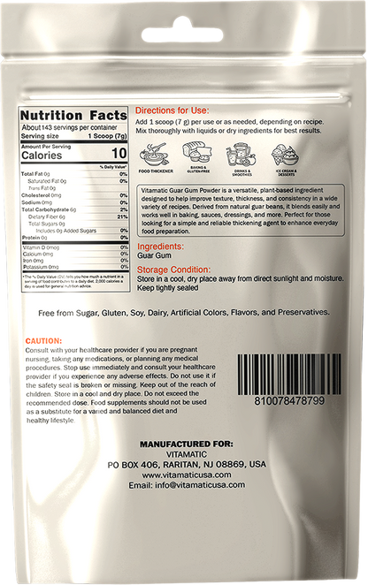 Vitamatic Guar Gum Powder 1 kg (2.2 lb) – Plant-Based Thickener & Stabilizer – Non-GMO, Gluten Free – Ideal for Baking, Cooking & Food Preparation