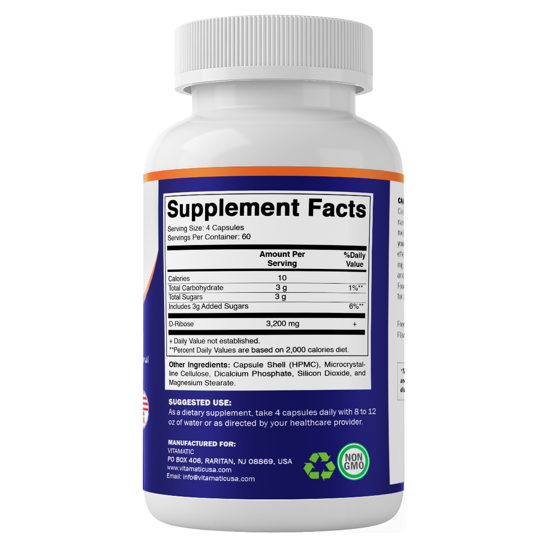 D-Ribose 3200 mg per Serving – 240 Vegetarian Capsules