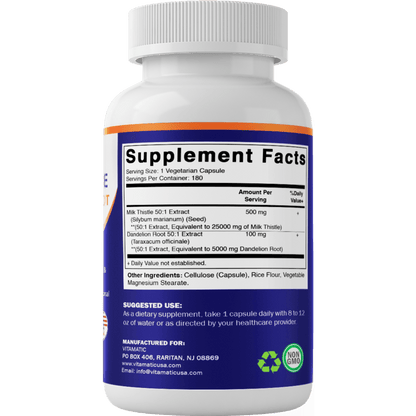 Milk Thistle with Dandelion Root - 180 Vegetarian Capsules