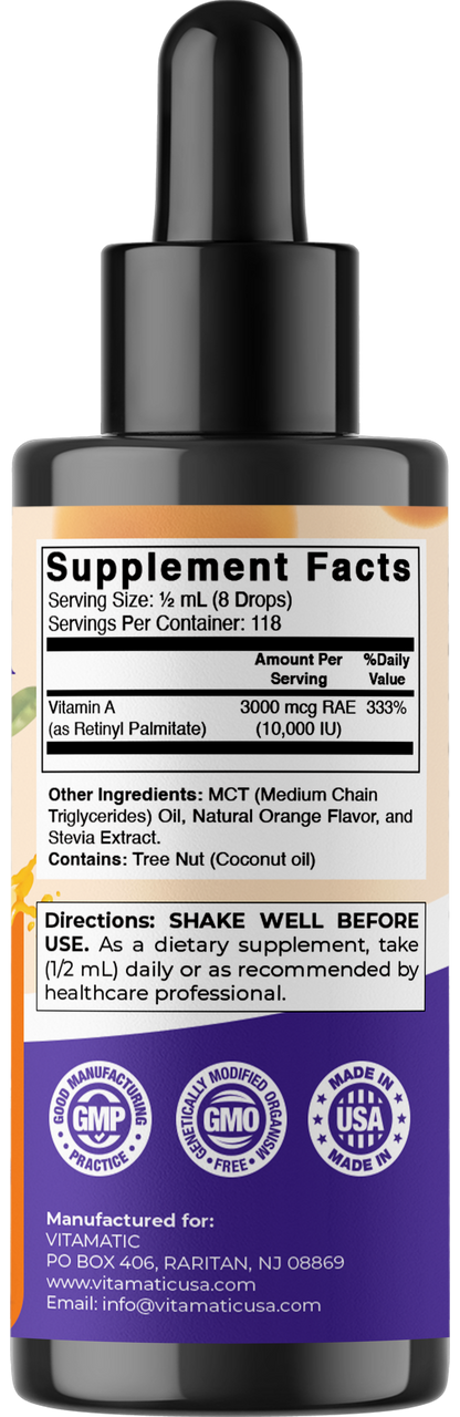 Vitamin A Liquid Drops 10000 IU (3000 mcg) as Retinyl Palmitate - 2 FL OZ (59 ml)