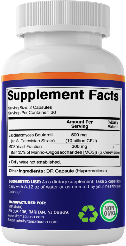Saccharomyces Boulardii Probiotic 10B per Serving + Yeast Extract 300 mg- 60 DR Capsules
