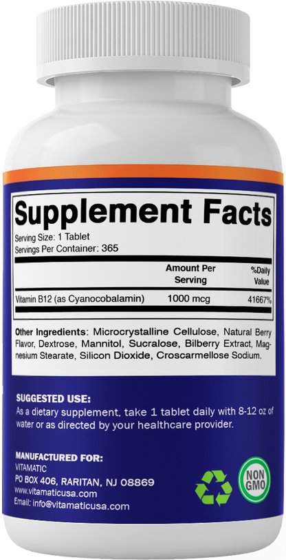 Vitamin B12 1000 mcg - 365 Fast Dissolve Tablets