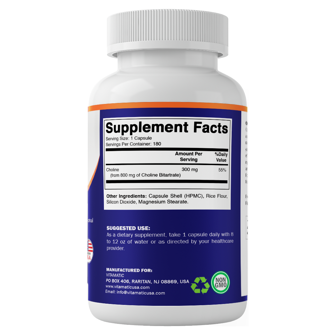 Choline Bitartrate 800 mg – 180 Vegetable Capsules