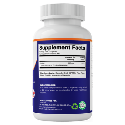 Choline Bitartrate 800 mg – 180 Vegetable Capsules