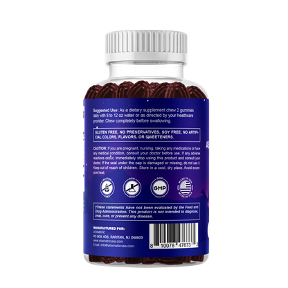 Vitamatic KSM-66® Ashwagandha + D3 Gummies – Natural Blue Raspberry Flavor – 60 Gummies