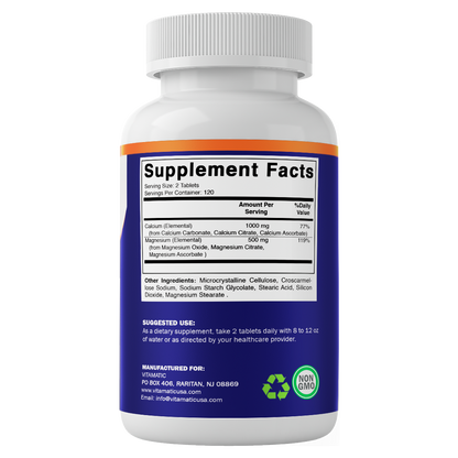 Vitamatic Calcium Magnesium Complex - 1000mg Calcium, 500mg Magnesium – 240 Tablets