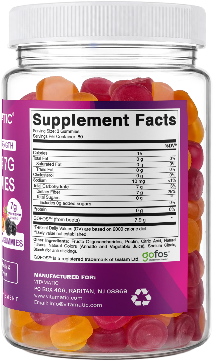 Prebiotic Fiber Gummies for Adults-  240 Pectin Based Gummies, Digestive Health & Regularity Support