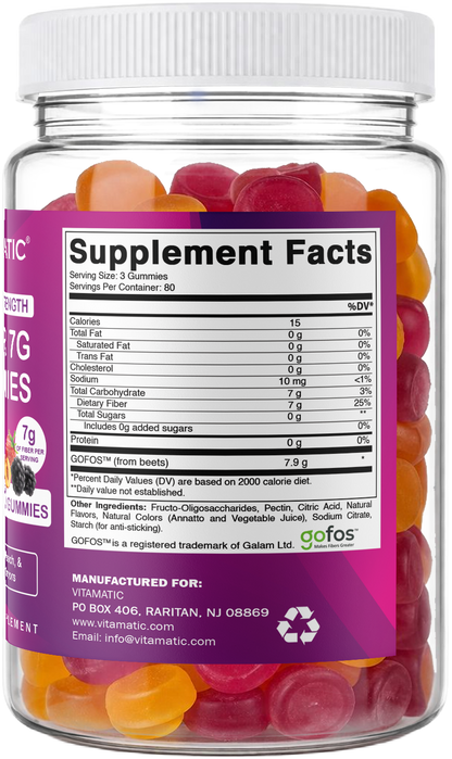 Prebiotic Fiber Gummies for Adults-  240 Pectin Based Gummies, Digestive Health & Regularity Support