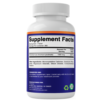 Chromium 1000 mcg | 365 Tablets | High Potency Chromium Picolinate