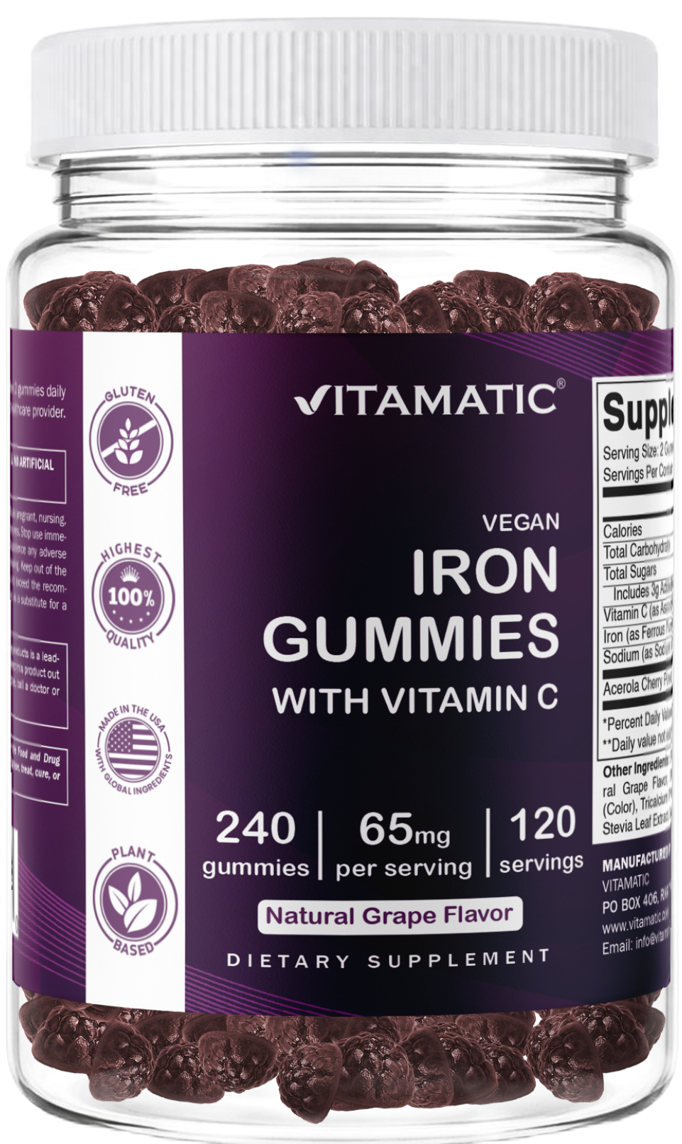 Vitamatic Iron 65mg Per Serving Gummies for Women & Men, 240 Count