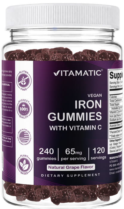 Vitamatic Iron 65mg Per Serving Gummies for Women & Men, 240 Count