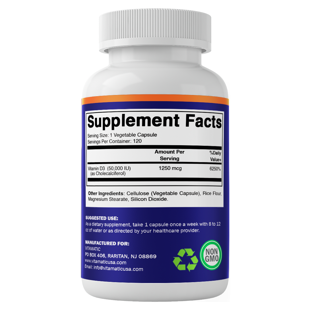 Vitamin D3 50000 IU Weekly Dose - 60 Veggie Capsules