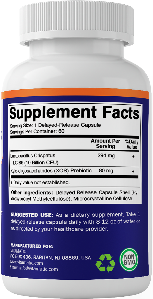 Vitamatic Lactobacillus Crispatus 10 Billion CFU with XOS Prebiotic - 60 Delayed Release Capsules