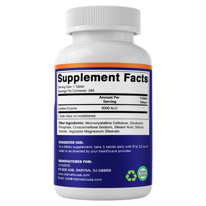 Vitamatic Lactase Enzyme 9000 FCC, 240 Tablets