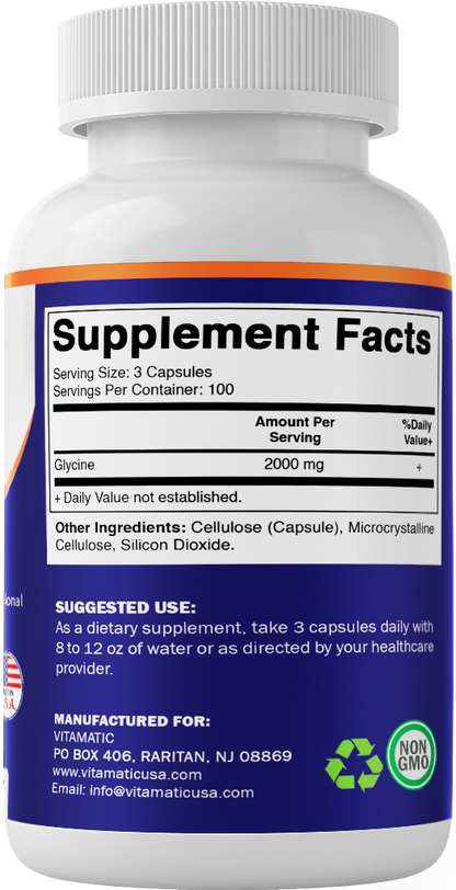 Glycine Supplement 2000mg Per Serving - 300 Vegetarian Capsules
