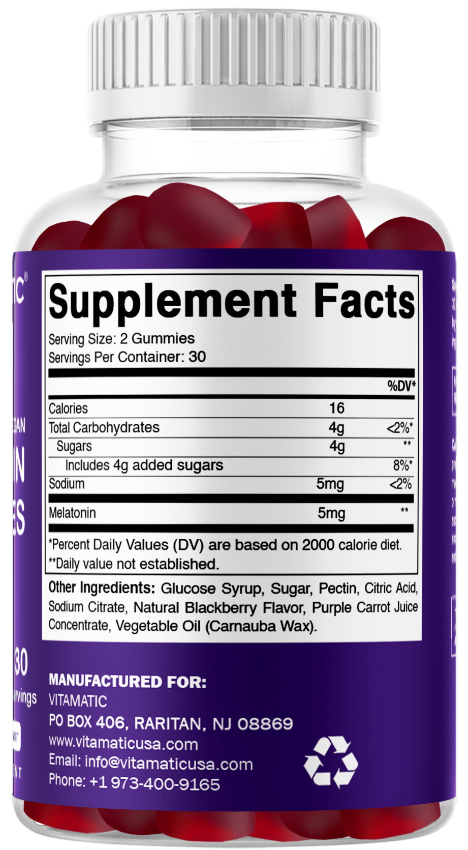 Vitamatic Melatonin 5mg Vegan Gummies, 60 Gummies