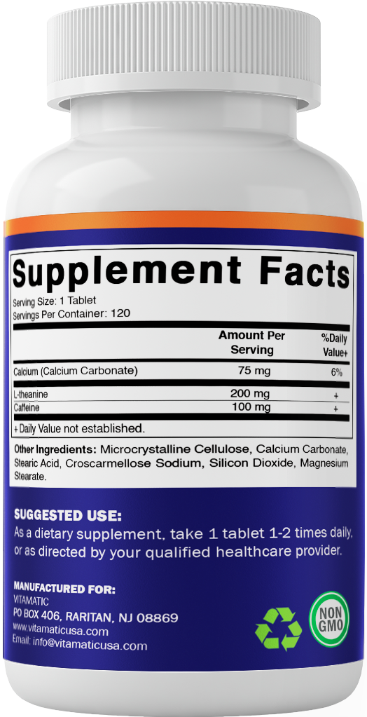 L-Theanine 200mg with Caffeine 100mg - 120 Tablets