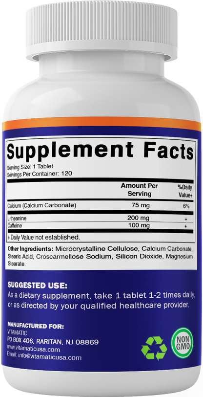 L-Theanine 200mg with Caffeine 100mg - 120 Tablets