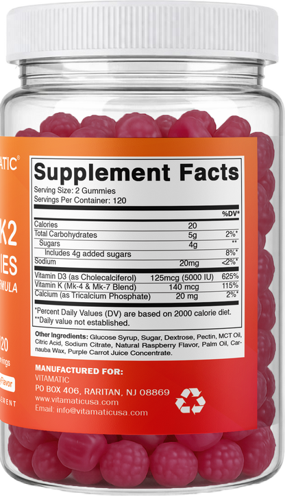 Vitamatic Vitamin D3 + K2 with Calcium Gummies, 240 Count