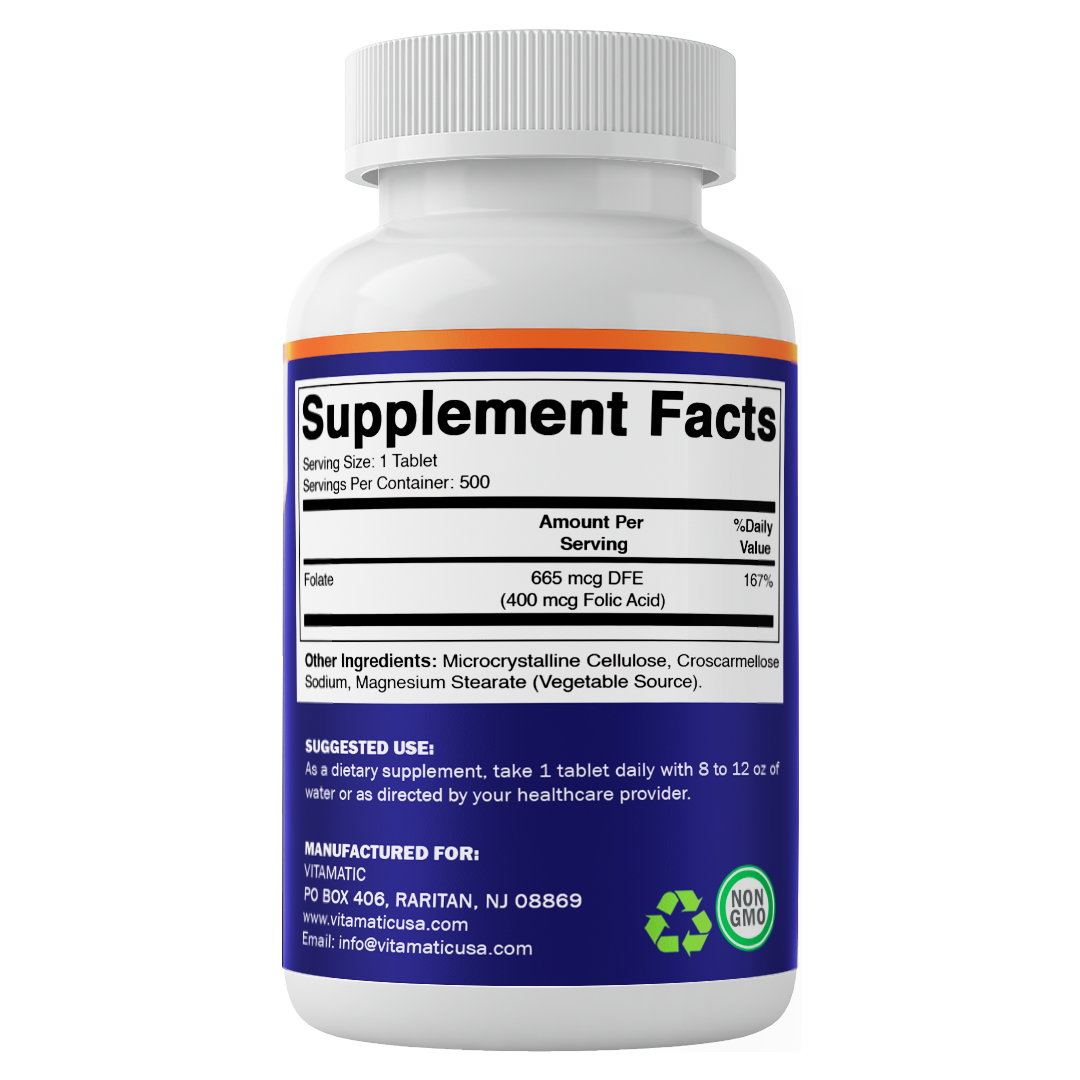 Folic Acid 400mcg - 500 Vegetarian Tablets