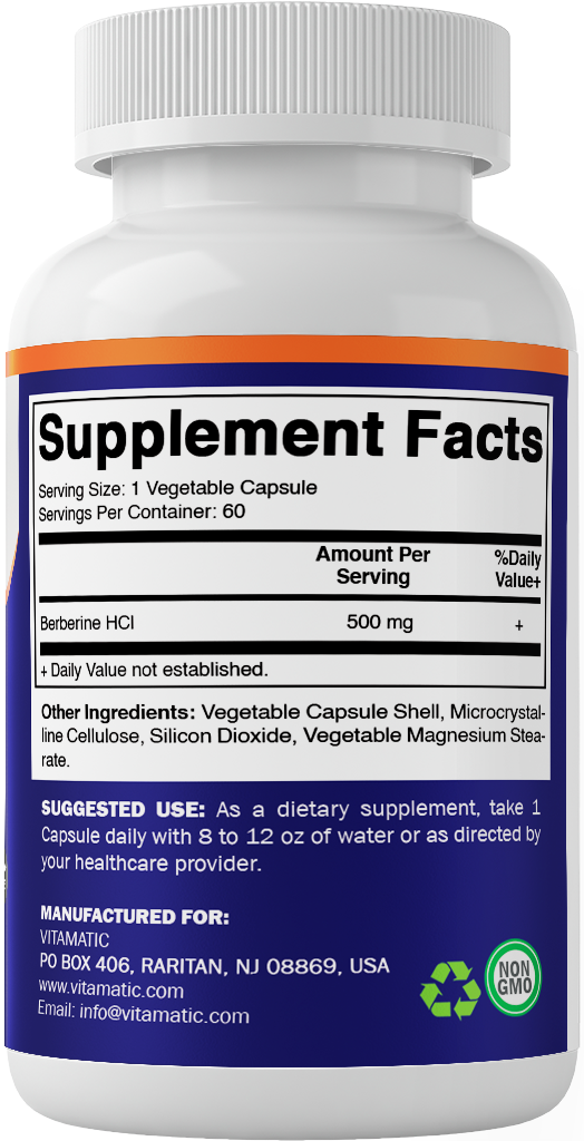 Vitamatic Berberine 500mg Supplement, 60 Veg Capsules