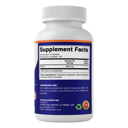 Glycine 2000mg Per Serving, 300 Veg Capsules