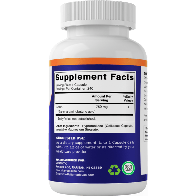 GABA (Gamma Aminobutyric Acid)  750mg - 240 Vegetable Capsules