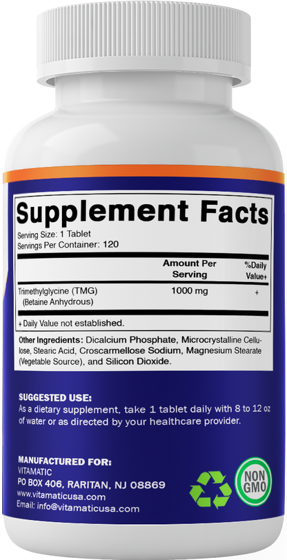 TMG Supplements 1000mg - 120 Vegetarian Tablets