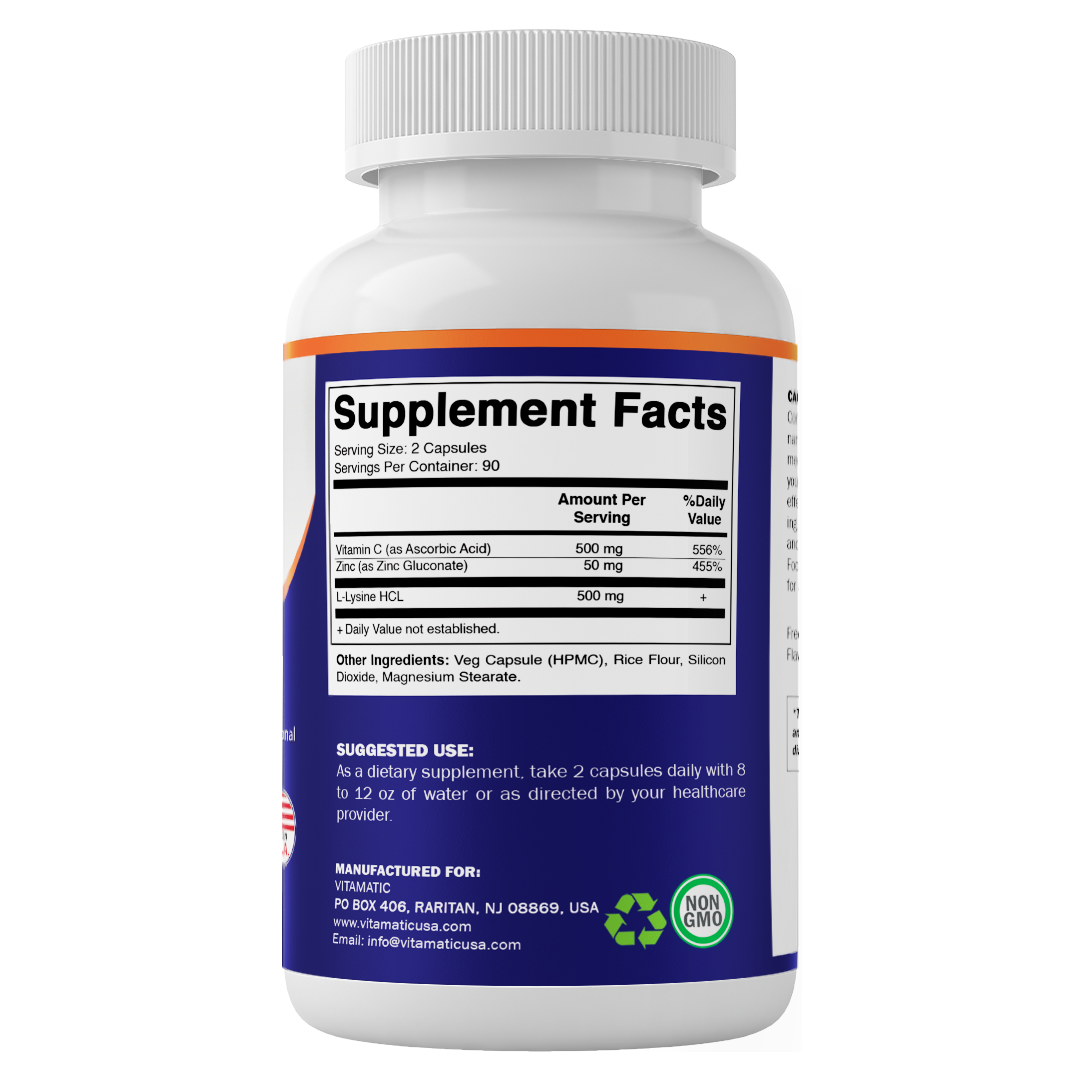 L-Lysine Complex 1000 mg with Vitamin C  & Zinc – 180 Vegetable Capsules