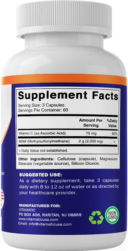 MSM 2000 mg with Vitamin C 75mg - 180 Veg Capsules