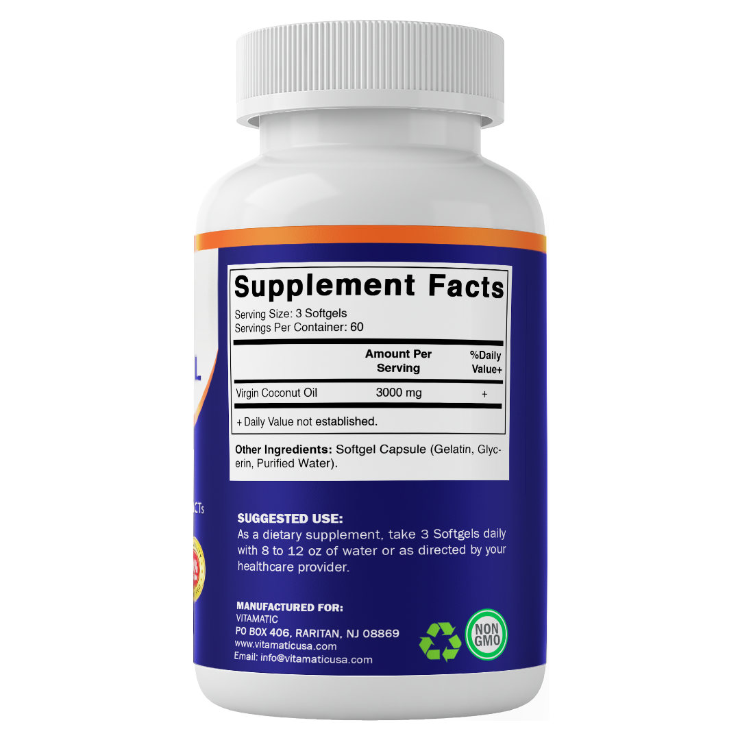 Virgin Coconut Oil 3000 mg Per Serving | 180 Softgels