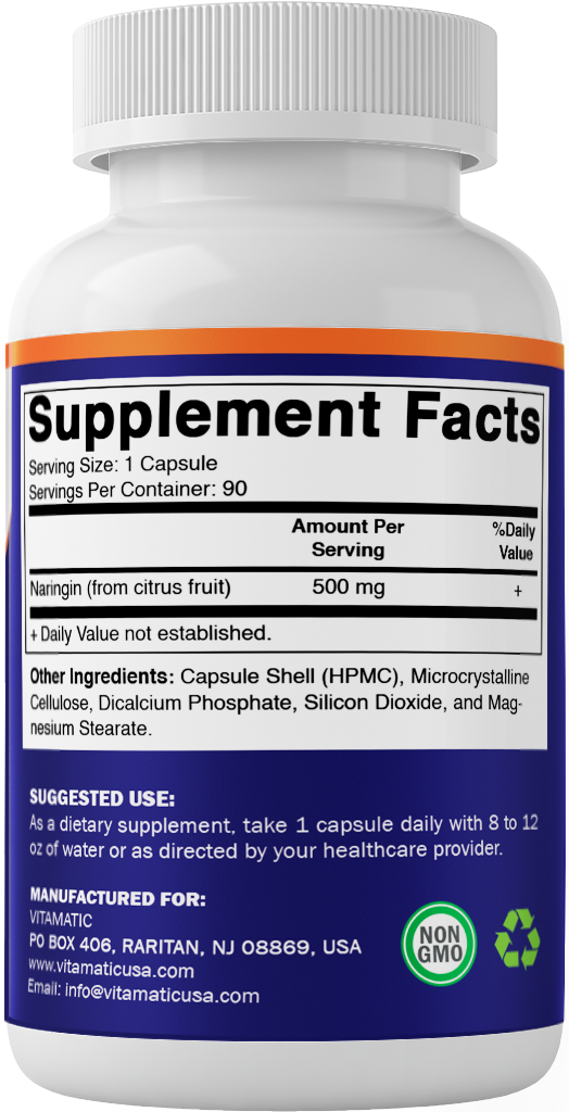 Naringin 500 mg – 90 Vegetarian Capsules – Citrus Bioflavonoid Supplement