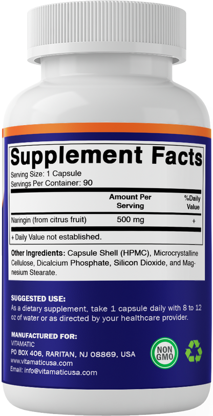 Naringin 500 mg – 90 Vegetarian Capsules – Citrus Bioflavonoid Supplement